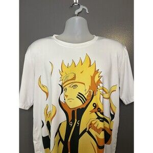 Naruto Uzumaki Shirt Mens XL White Shippuden Anime Graphic Tee All Over Print